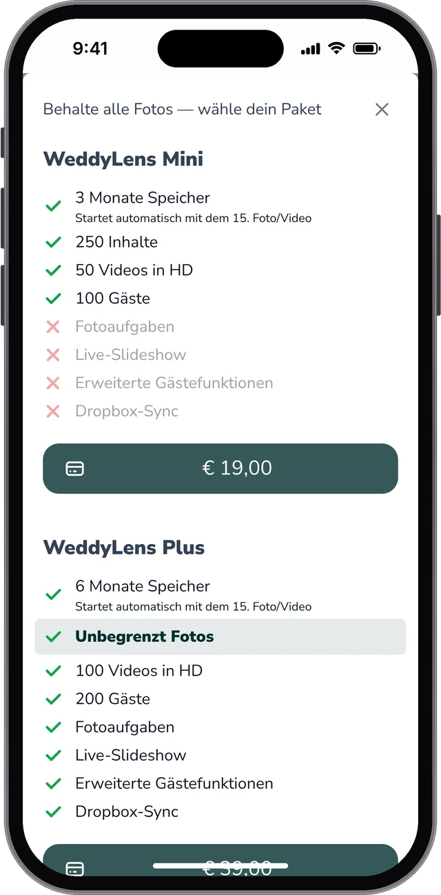Upgrade vom Gratis-Album: Mini, Plus oder Premium wählen