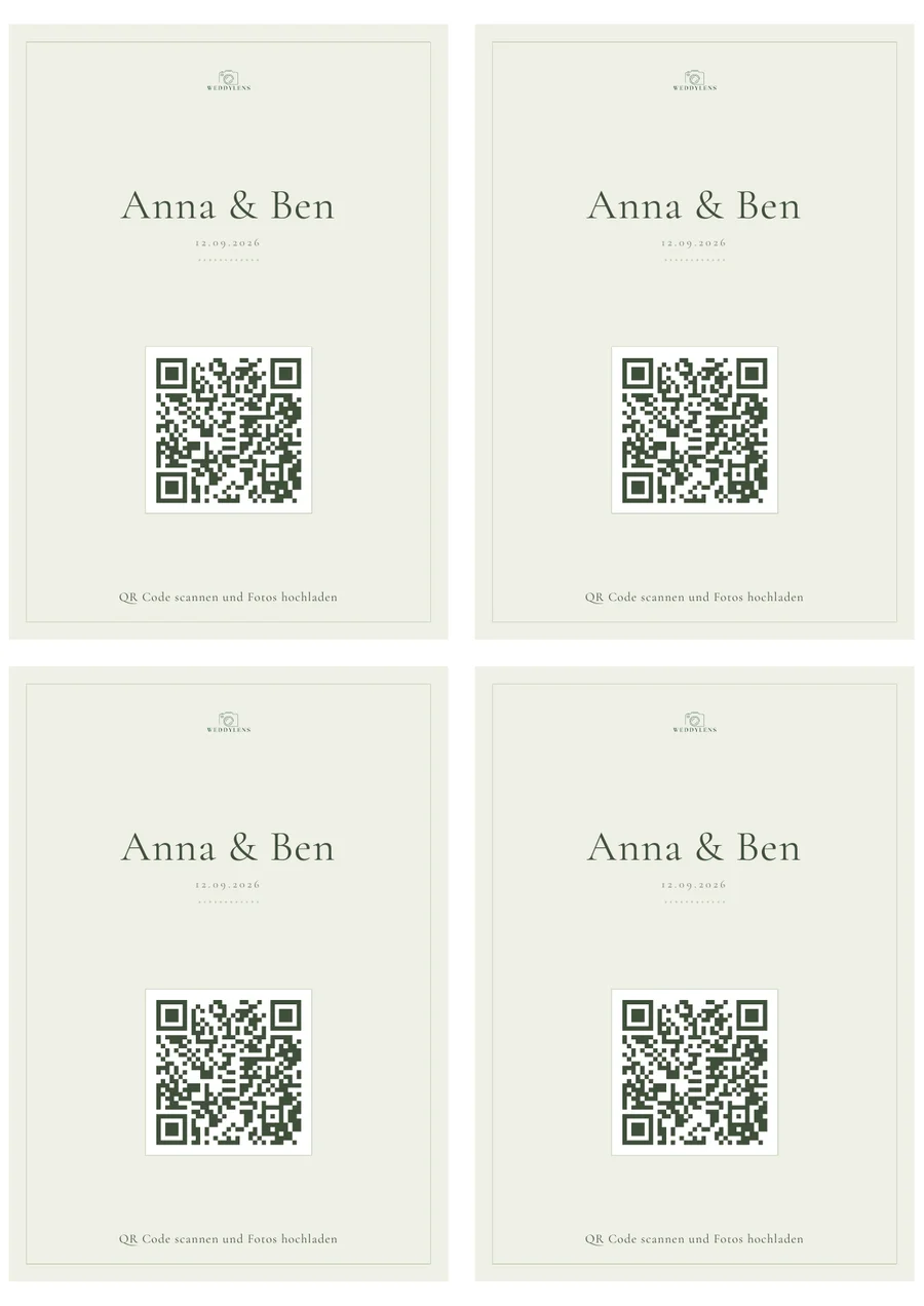 Druckfertiges PDF mit vier QR-Karten im Postkartenformat auf A4
